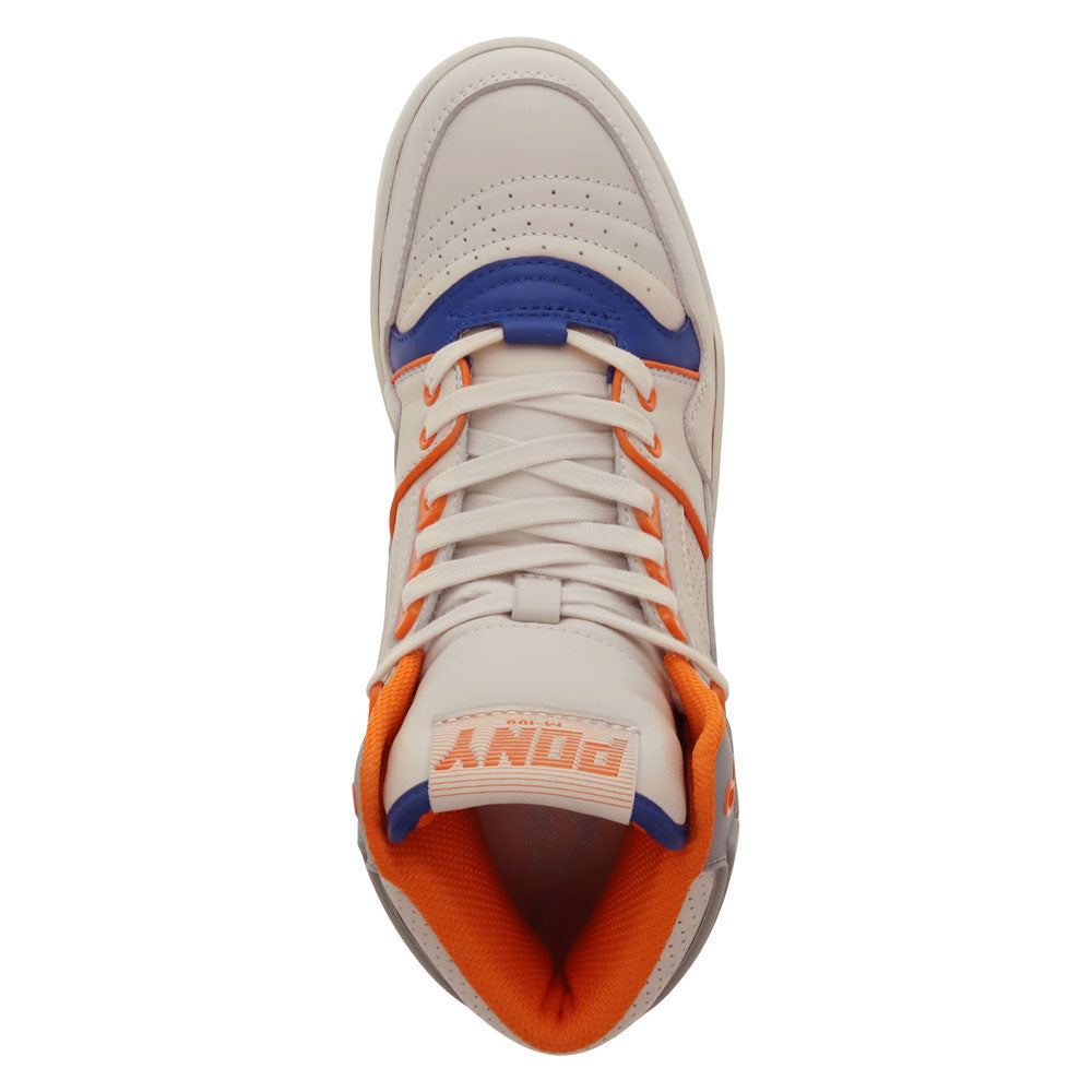 Off White/Blue/Orange-PONY Mens M100 High Genuine Leather Premium Lace Up Athletic Sneaker Shoe