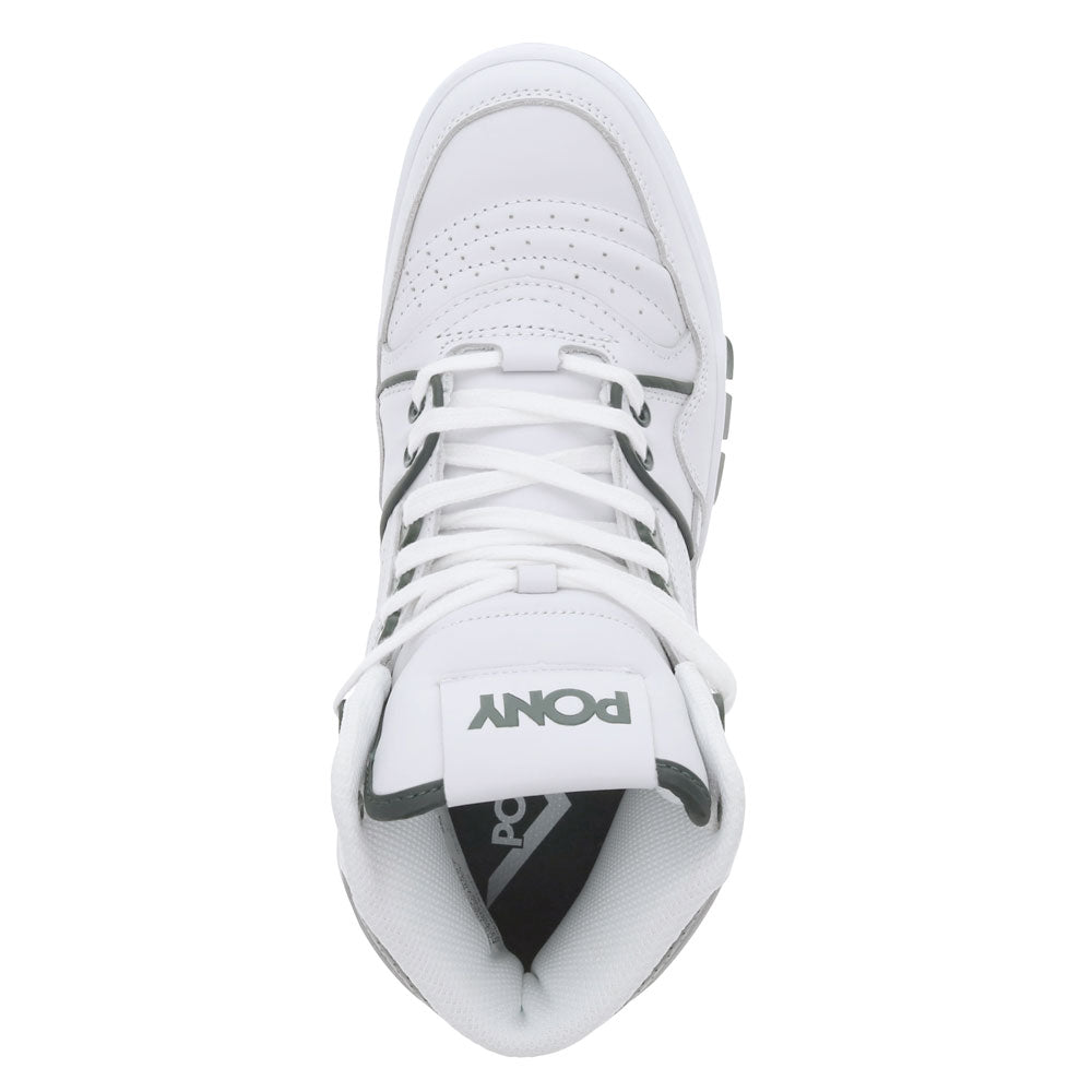 White/Sycamore-PONY Mens M100 Genuine Leather Premium Hightop Lace Up Athletic Sneaker Shoe