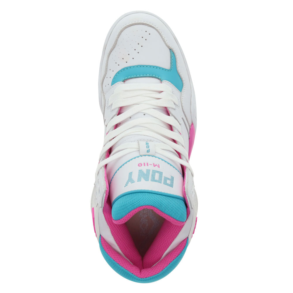 White/Scuba Blue/Pink-PONY Mens M110 Archive Genuine Leather Premium Lace Up Athletic Sneaker Shoe