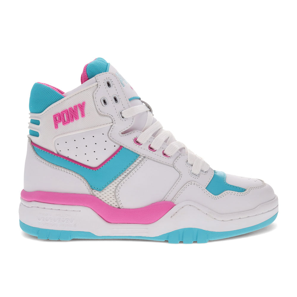 White/Scuba Blue/Pink-PONY Mens M110 Archive Genuine Leather Premium Lace Up Athletic Sneaker Shoe