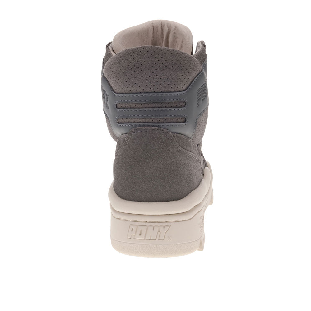 Grey/Off White-PONY Mens M110 Lux Genuine Leather and Suede Premium Lace Up Athletic Sneaker Shoe