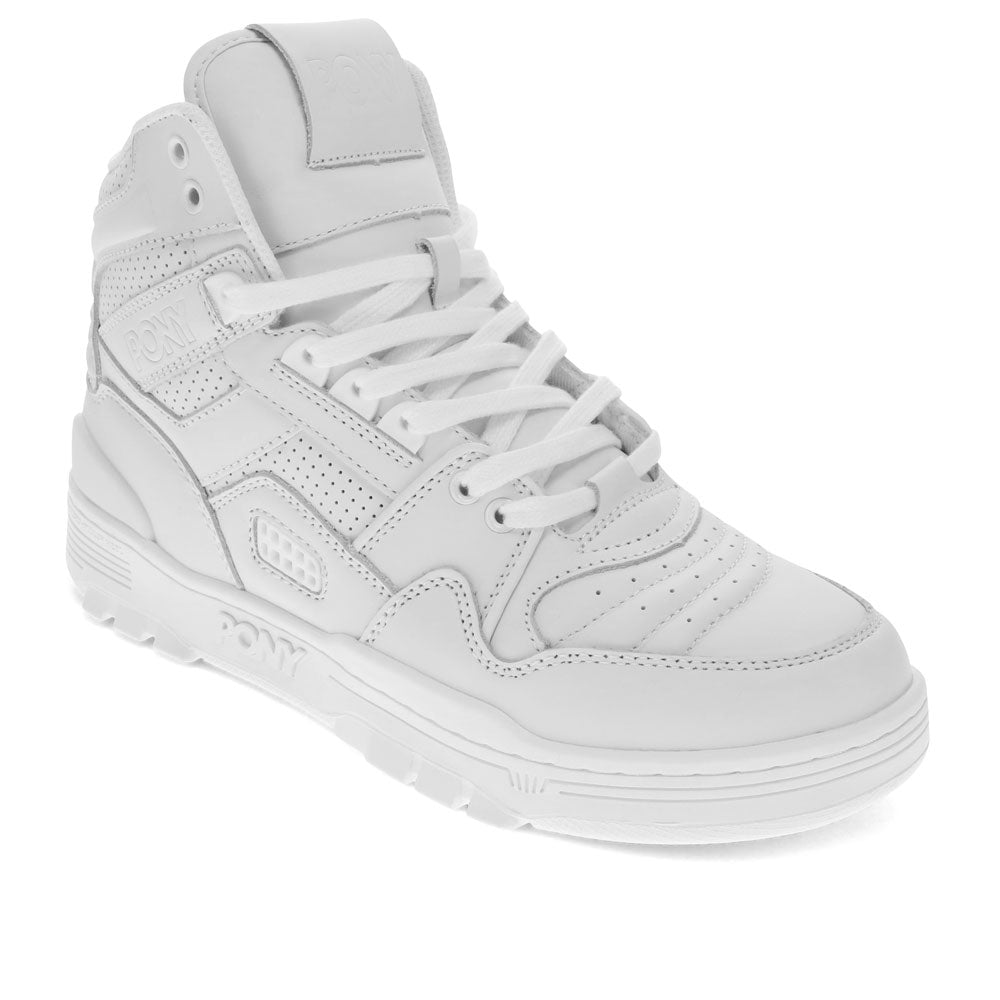 White-PONY Mens M100 Genuine Leather Premium Hightop Lace Up Athletic Sneaker Shoe