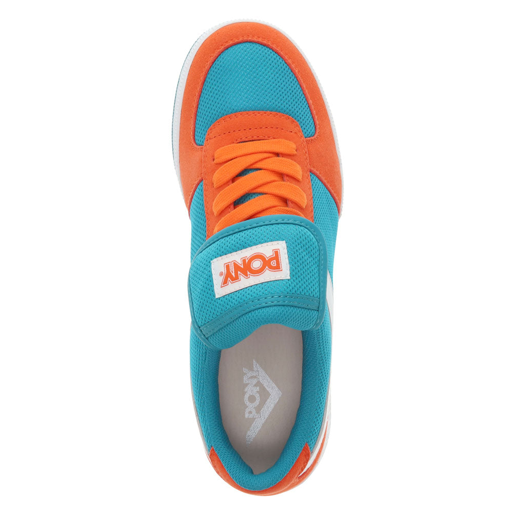 Aqua/Orange-PONY Mens Linebacker Archive Genuine Leather and Mesh Premium Lace Up Athletic Sneaker Shoe