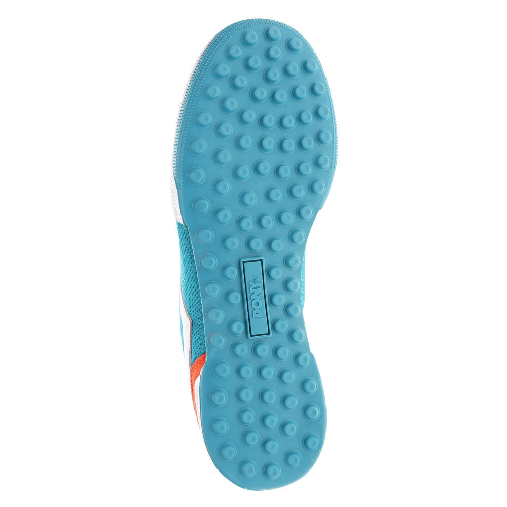 Aqua/Orange-PONY Mens Linebacker Archive Genuine Leather and Mesh Premium Lace Up Athletic Sneaker Shoe