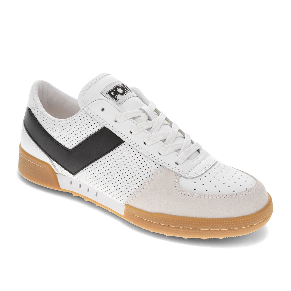 White/Black/Cement/Gum-PONY Mens Linebacker Lux Genuine Leather and Suede Premium Lace Up Athletic Sneaker Shoe