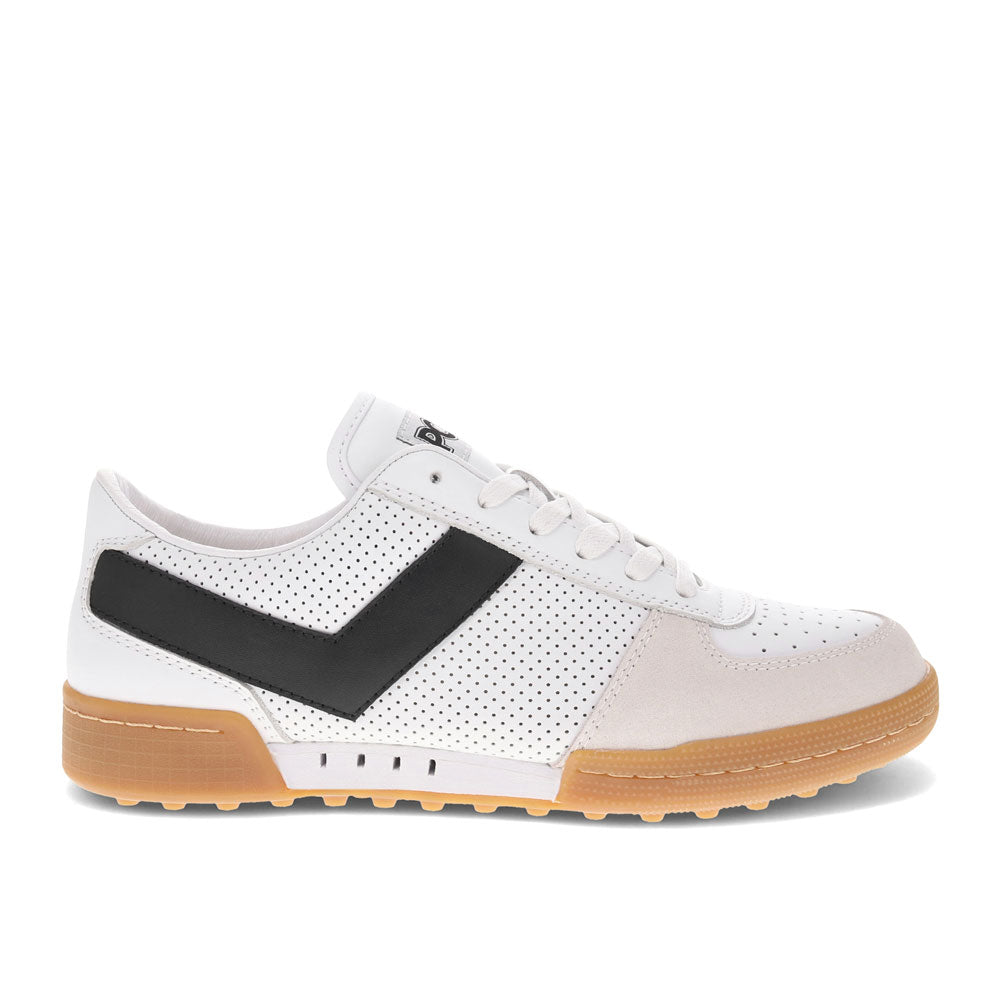 White/Black/Cement/Gum-PONY Mens Linebacker Lux Genuine Leather and Suede Premium Lace Up Athletic Sneaker Shoe