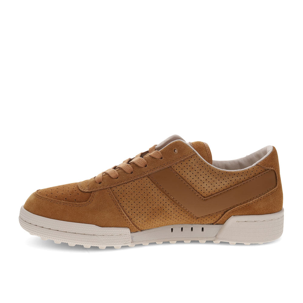 Tan/Off White-PONY Mens Linebacker Lux Genuine Leather and Suede Premium Lace Up Athletic Sneaker Shoe