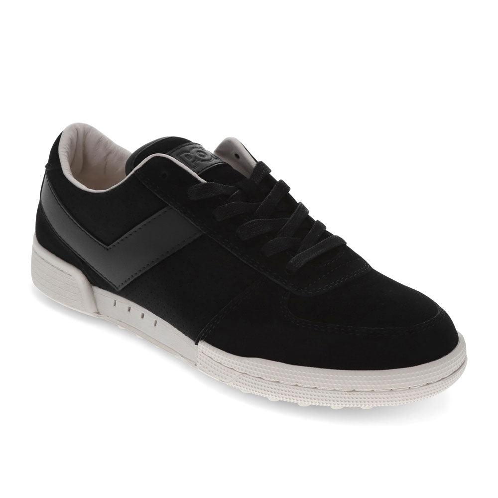 Black/Off White-PONY Mens Linebacker Lux Genuine Leather and Suede Premium Lace Up Athletic Sneaker Shoe