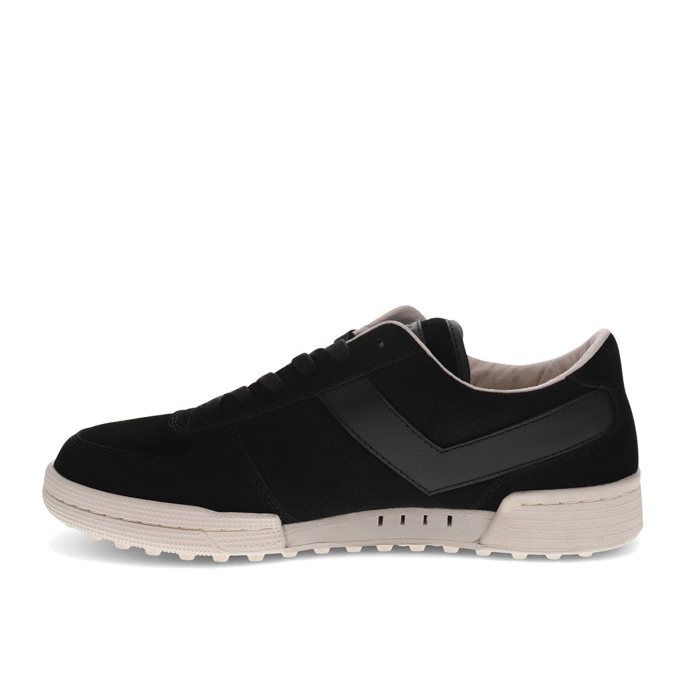 Black/Off White-PONY Mens Linebacker Lux Genuine Leather and Suede Premium Lace Up Athletic Sneaker Shoe