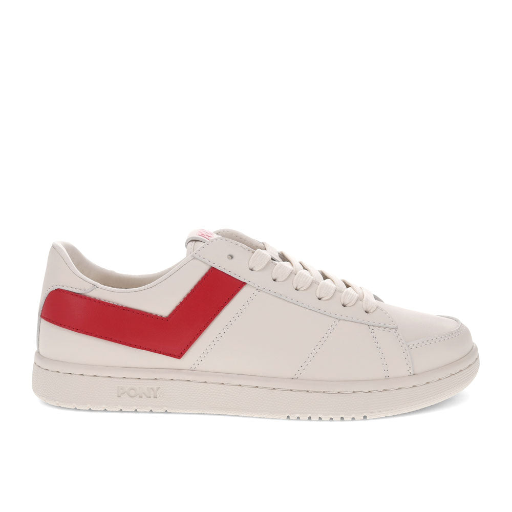 Off White/Red-PONY Mens M-80 Low Genuine Leather Premium Lace Up Athletic Sneaker Shoe