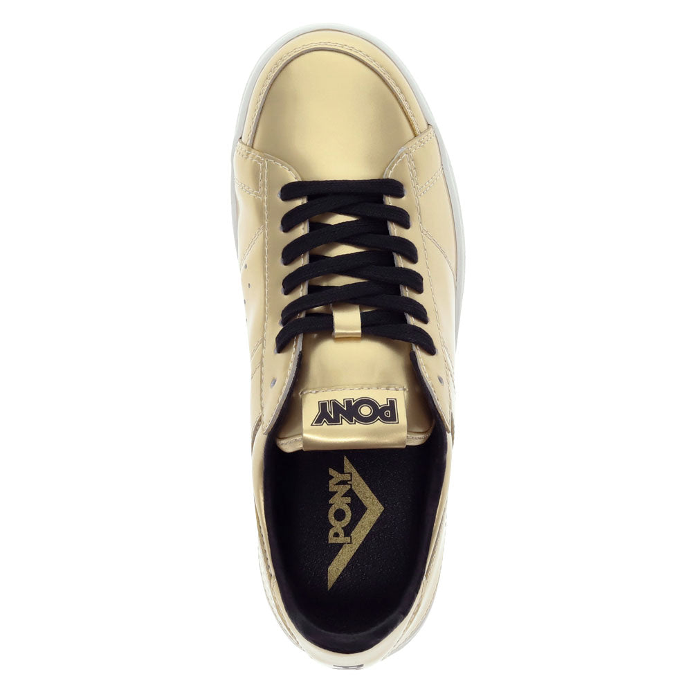 Gold-PONY Mens M-80 Low Metallic Genuine Leather Premium Lace Up Athletic Sneaker Shoe