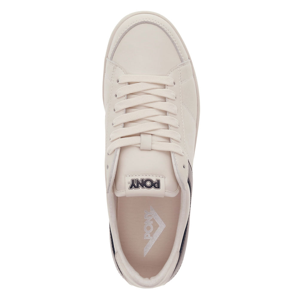 Off White/Black-PONY Mens M-80 Low Genuine Leather Premium Lace Up Athletic Sneaker Shoe