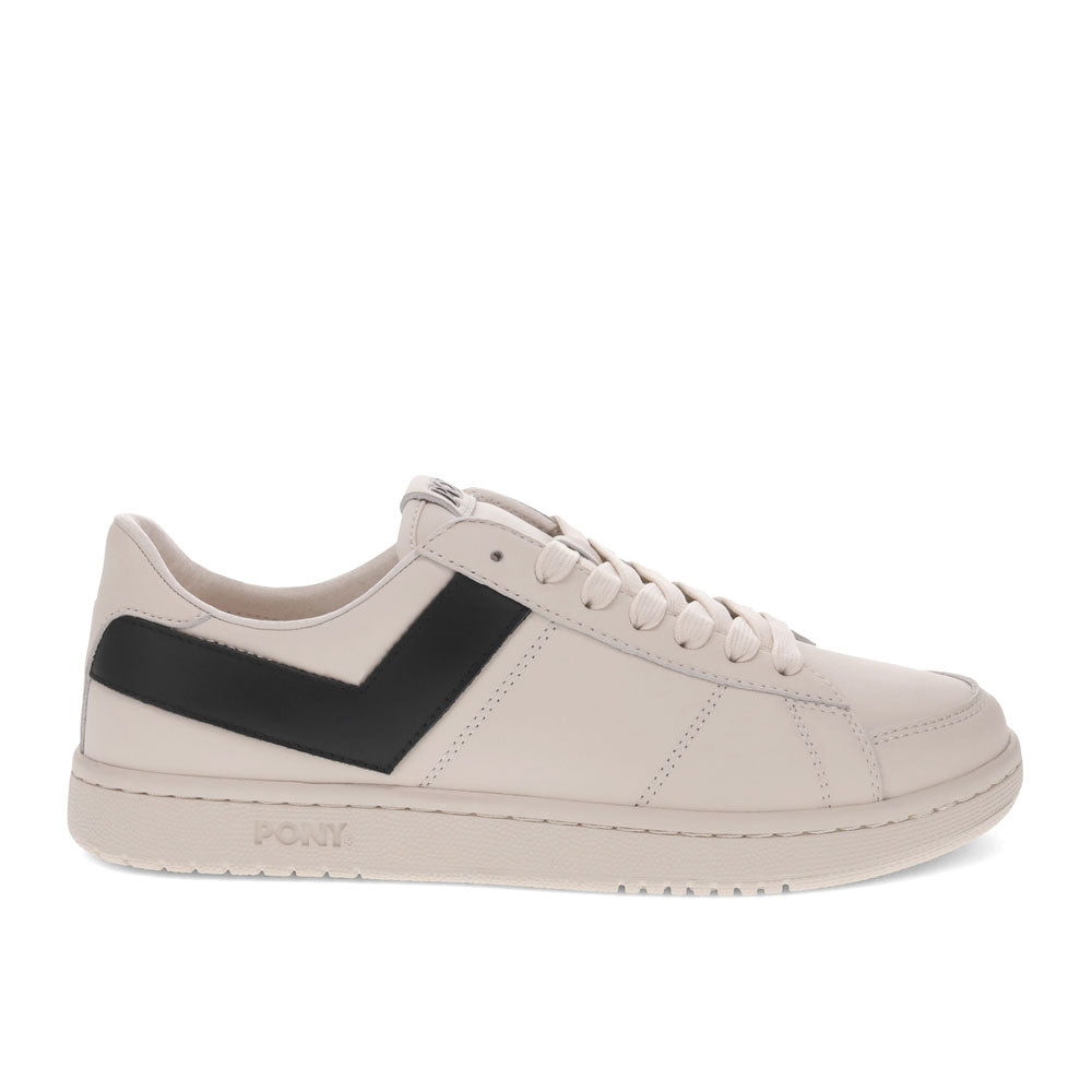 Off White/Black-PONY Mens M-80 Low Genuine Leather Premium Lace Up Athletic Sneaker Shoe