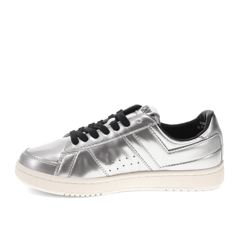 Silver-PONY Mens M-80 Low Metallic Genuine Leather Premium Lace Up Athletic Sneaker Shoe
