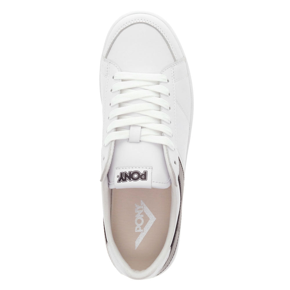 White/Black-PONY Mens M-80 Low Genuine Leather Premium Lace Up Athletic Sneaker Shoe