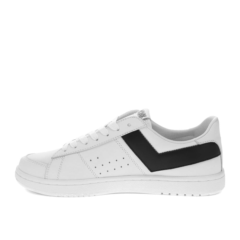 White/Black-PONY Mens M-80 Low Genuine Leather Premium Lace Up Athletic Sneaker Shoe