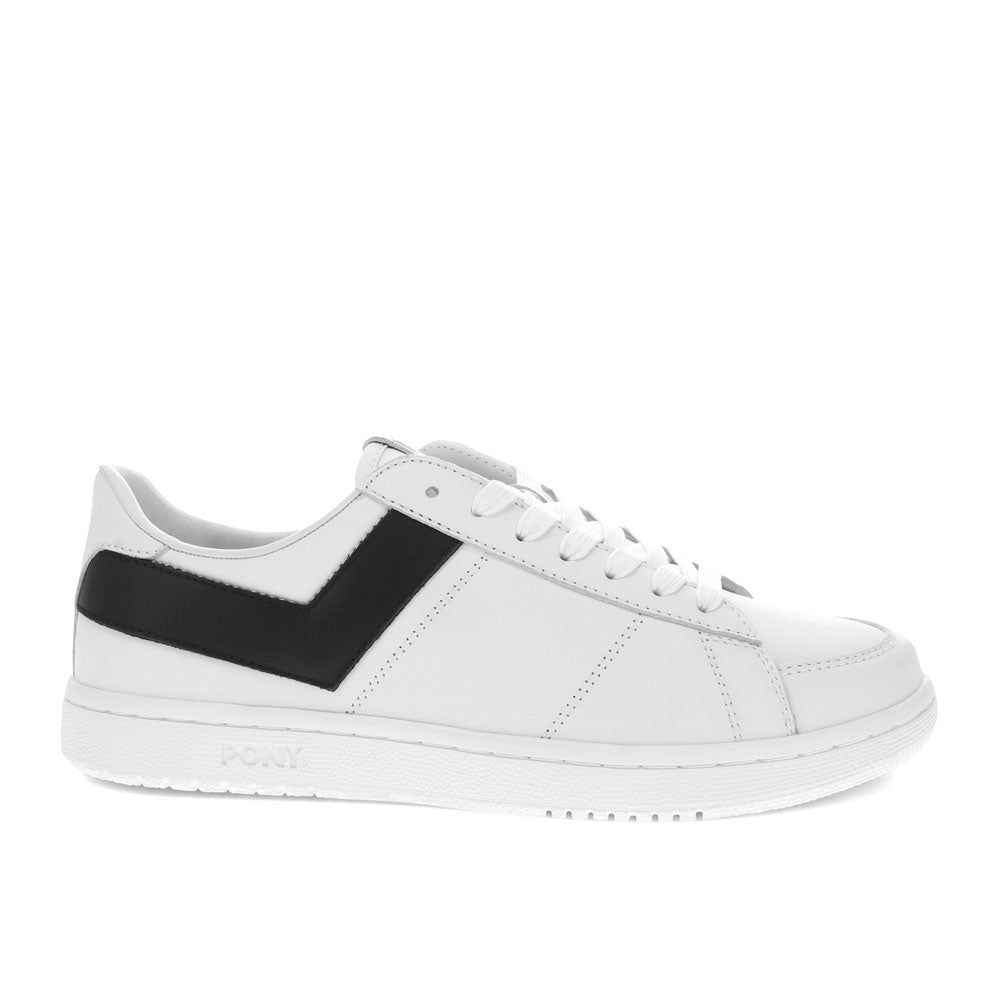 White/Black-PONY Mens M-80 Low Genuine Leather Premium Lace Up Athletic Sneaker Shoe