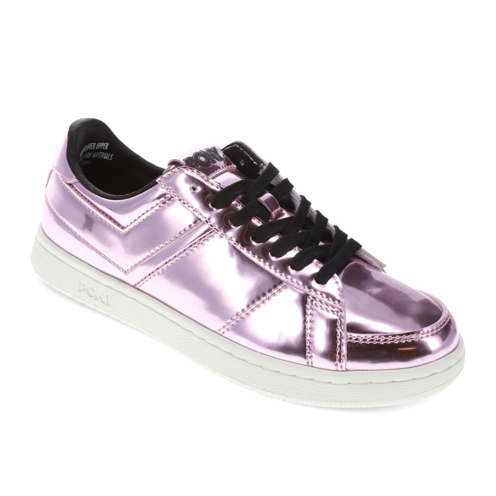 Rose Gold-PONY Mens M-80 Low Metallic Genuine Leather Premium Lace Up Athletic Sneaker Shoe