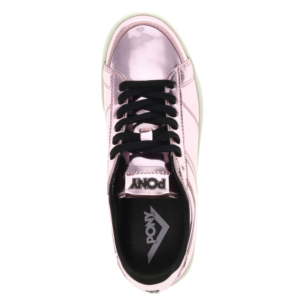 Rose Gold-PONY Mens M-80 Low Metallic Genuine Leather Premium Lace Up Athletic Sneaker Shoe