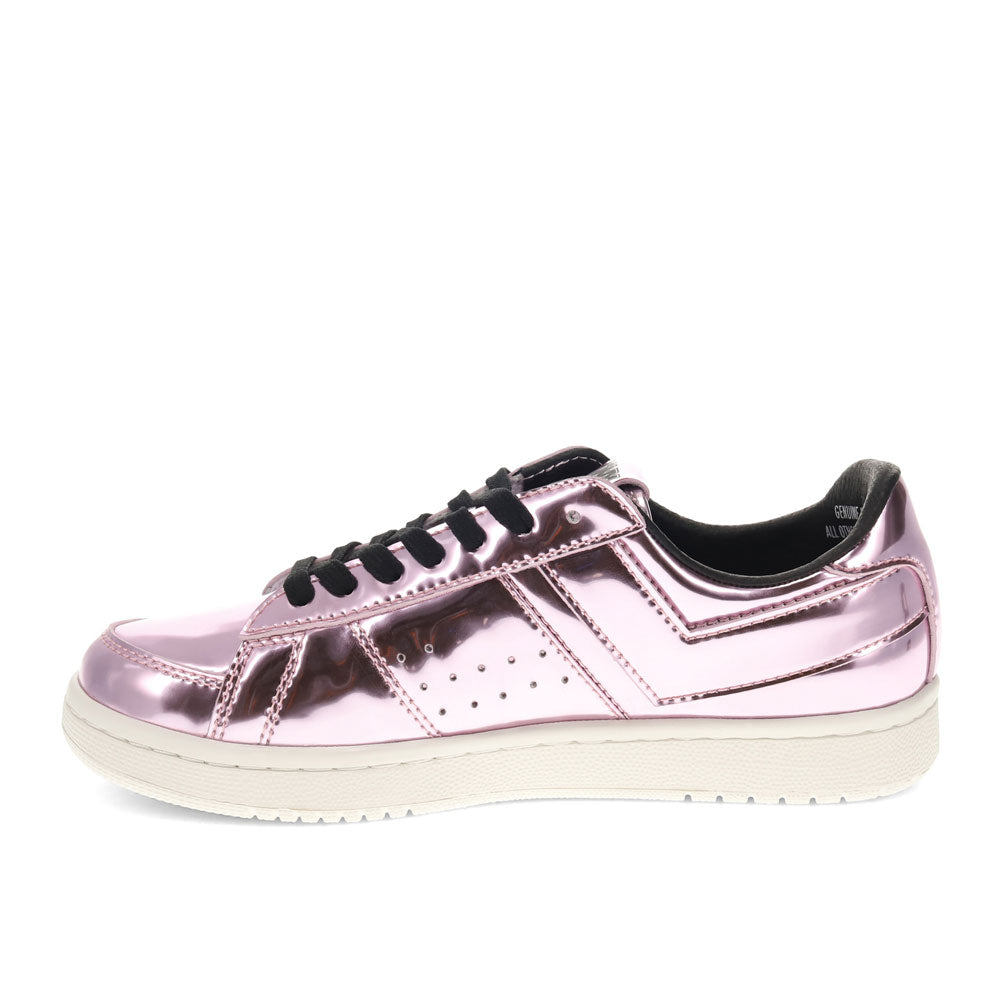 Rose Gold-PONY Mens M-80 Low Metallic Genuine Leather Premium Lace Up Athletic Sneaker Shoe