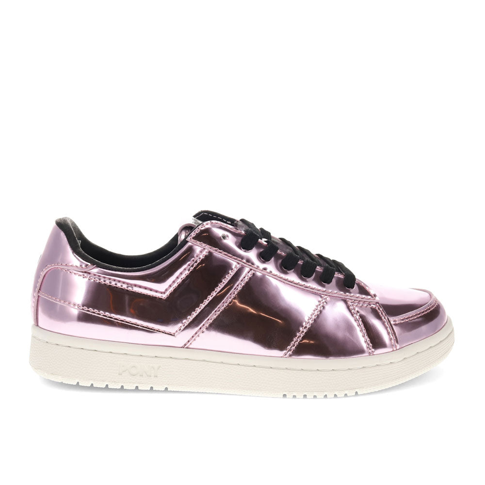 Rose Gold-PONY Mens M-80 Low Metallic Genuine Leather Premium Lace Up Athletic Sneaker Shoe