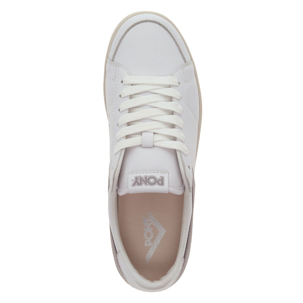 White/Grey/Off White-PONY Mens M-80 Low Genuine Leather Premium Lace Up Athletic Sneaker Shoe