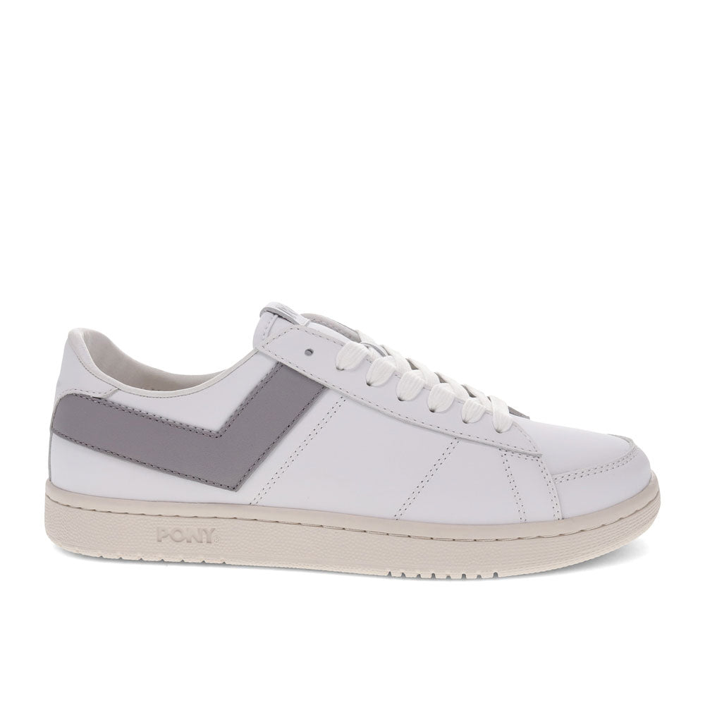 White/Grey/Off White-PONY Mens M-80 Low Genuine Leather Premium Lace Up Athletic Sneaker Shoe