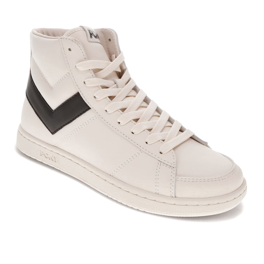 Off White/Black-PONY Mens M-80 High Genuine Leather Premium Lace Up Athletic Sneaker Shoe