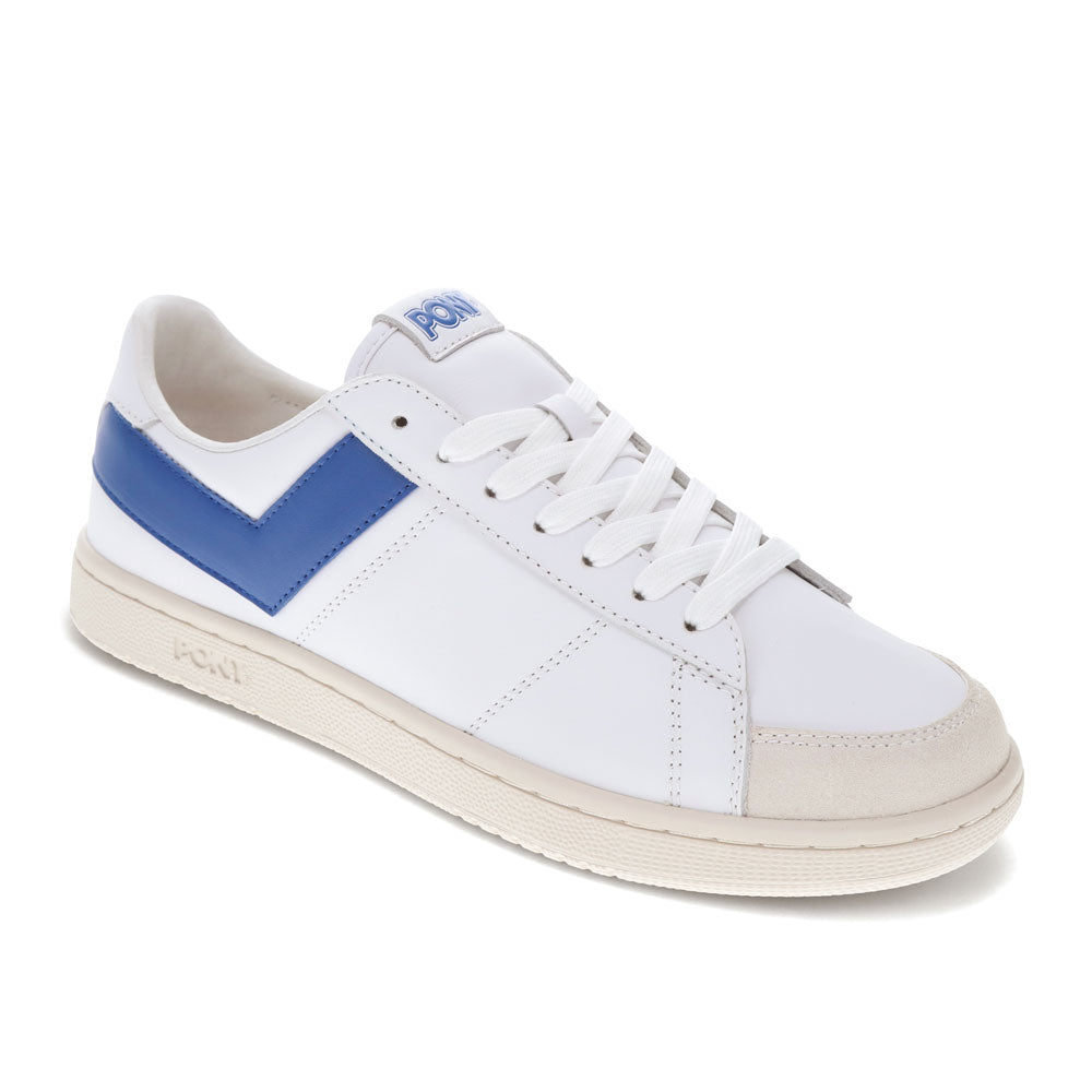White/Blue/Off White-PONY Mens M-Pro Low Genuine Leather and Suede Premium Lace Up Athletic Sneaker Shoe