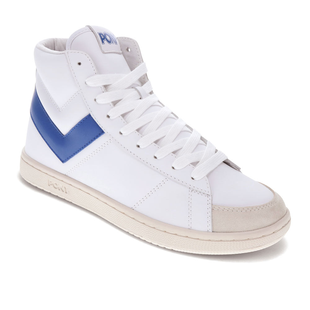White/Blue/Off White-PONY Mens M-Pro High Genuine Leather and Suede Premium Lace Up Athletic Sneaker Shoe