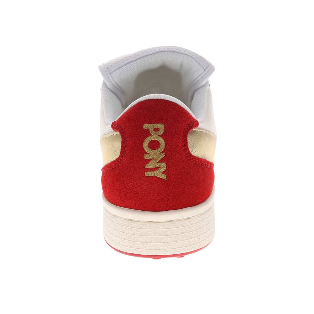 White/Red-PONY Mens Linebacker Archive Genuine Leather and Mesh Premium Lace Up Athletic Sneaker Shoe