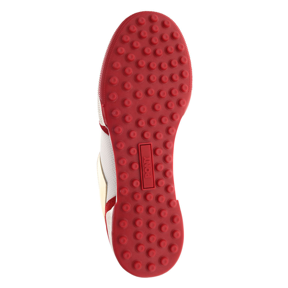 White/Red-PONY Mens Linebacker Archive Genuine Leather and Mesh Premium Lace Up Athletic Sneaker Shoe