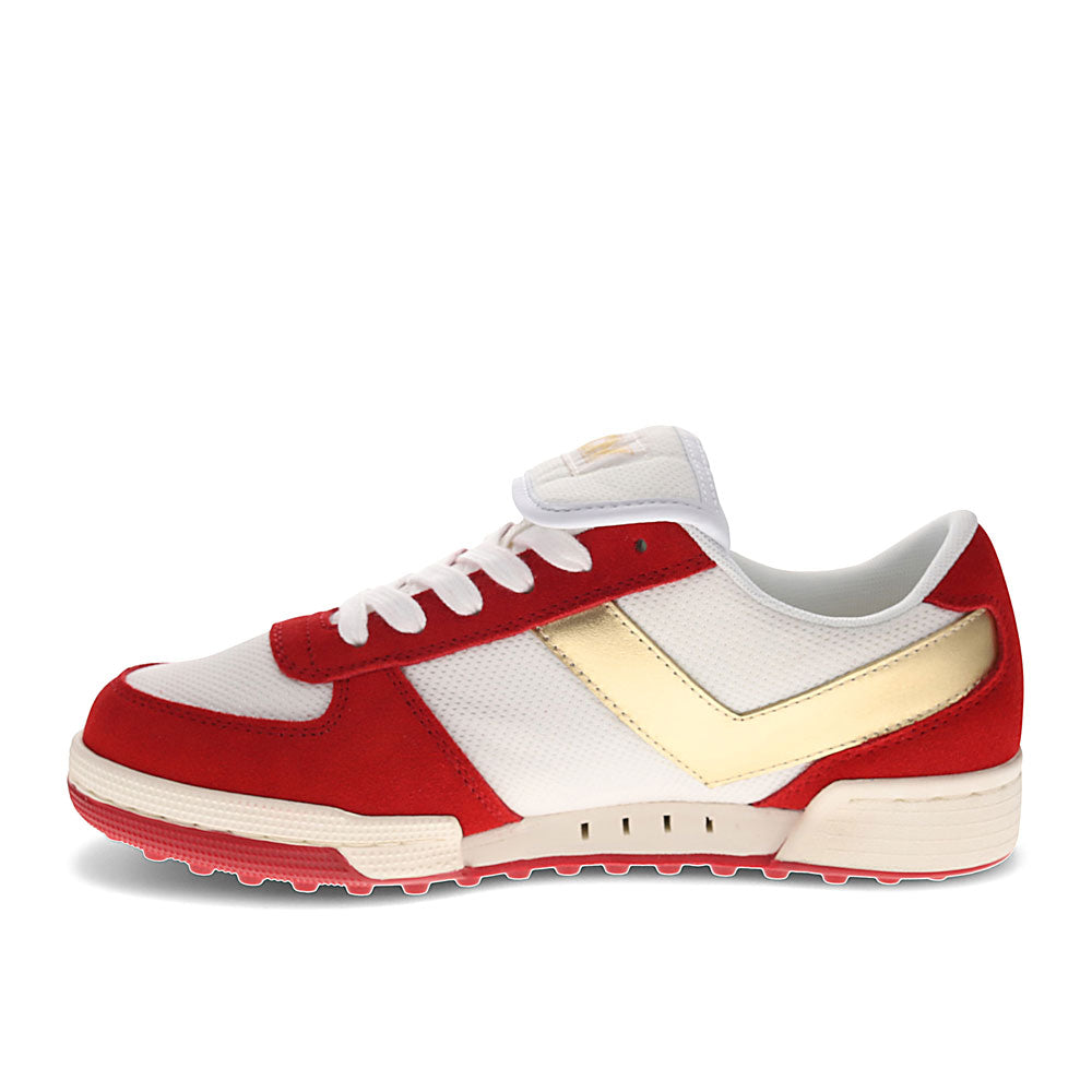 White/Red-PONY Mens Linebacker Archive Genuine Leather and Mesh Premium Lace Up Athletic Sneaker Shoe