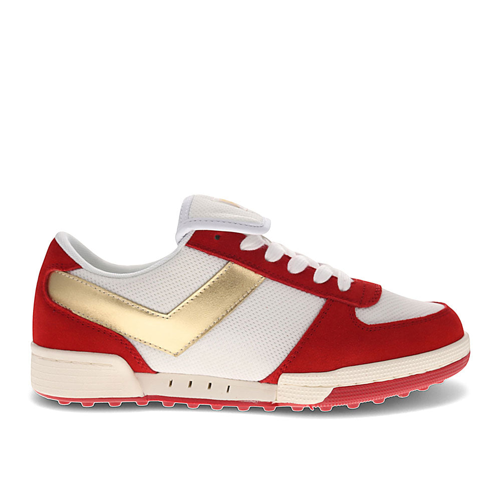 White/Red-PONY Mens Linebacker Archive Genuine Leather and Mesh Premium Lace Up Athletic Sneaker Shoe