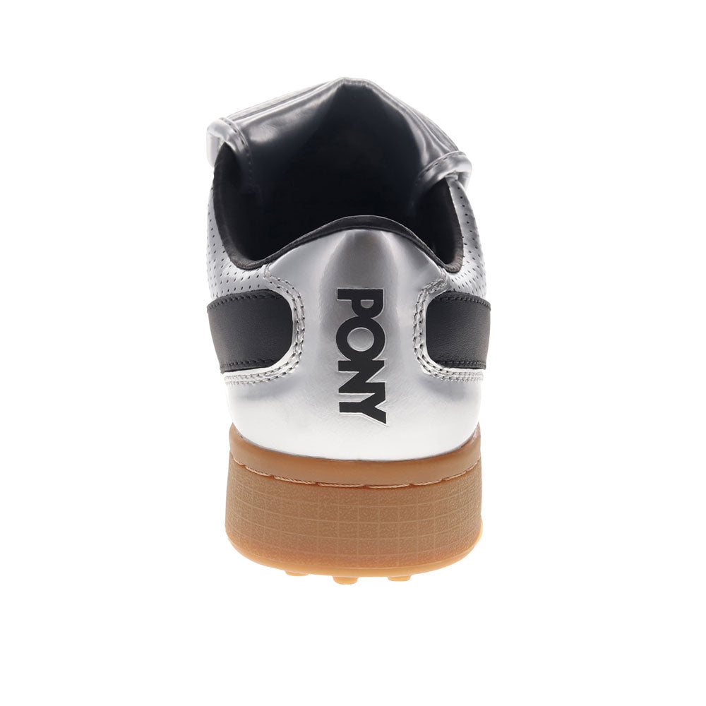 Silver/Black-PONY Mens Linebacker Metallic Genuine Leather Premium Lace Up Athletic Sneaker Shoe