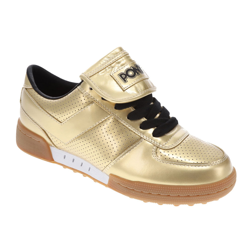 Gold Metallic-PONY Mens Linebacker Metallic Genuine Leather Premium Lace Up Athletic Sneaker Shoe