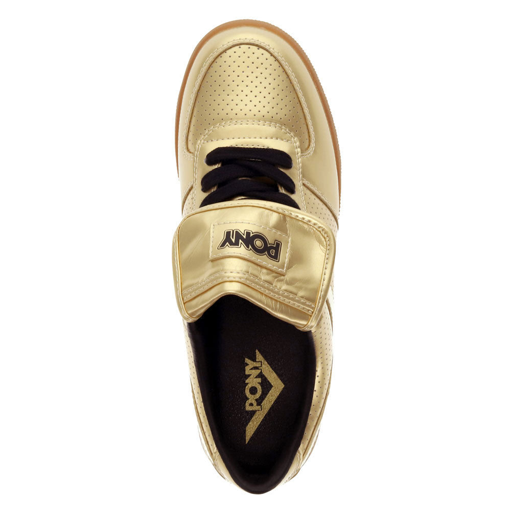 Gold Metallic-PONY Mens Linebacker Metallic Genuine Leather Premium Lace Up Athletic Sneaker Shoe