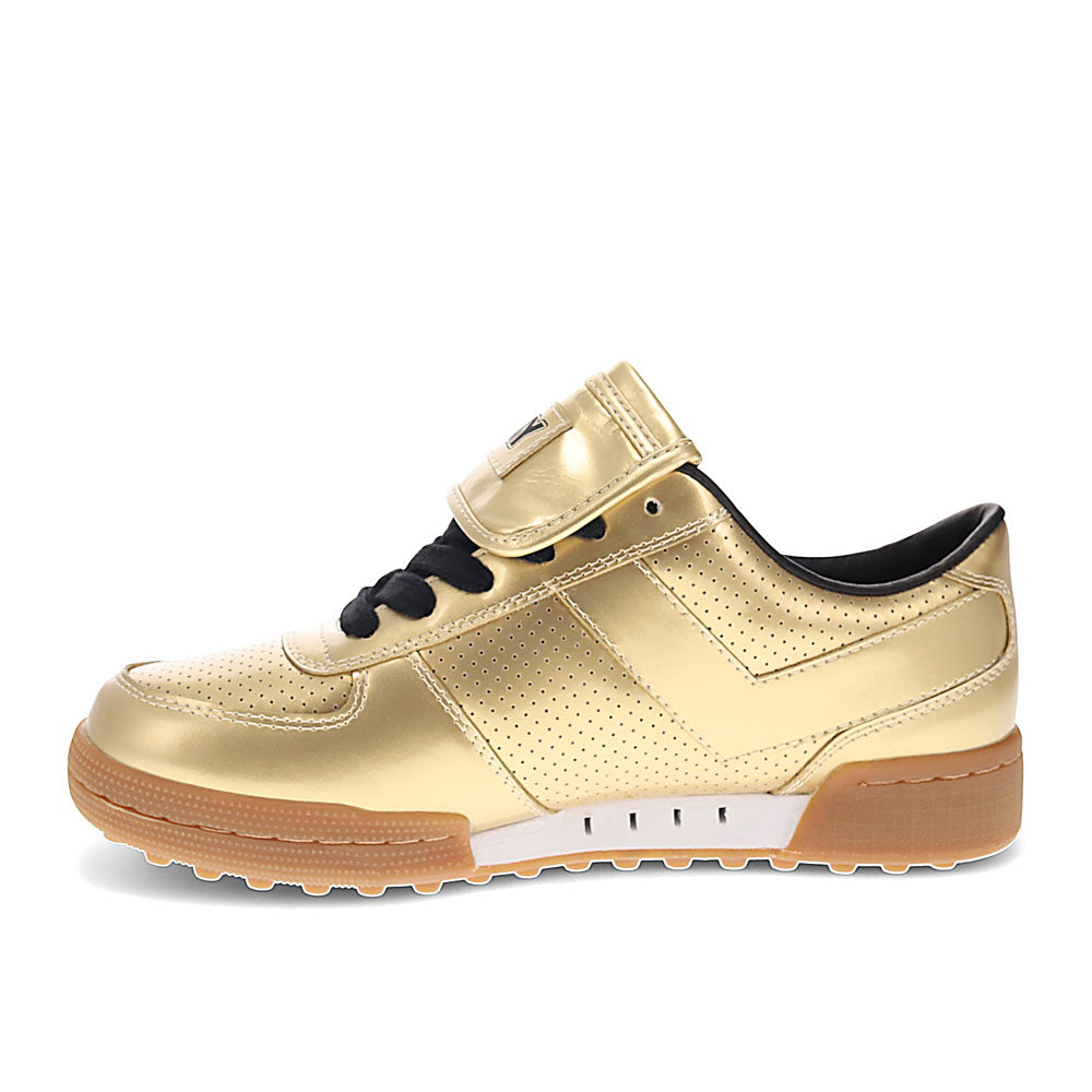Gold Metallic-PONY Mens Linebacker Metallic Genuine Leather Premium Lace Up Athletic Sneaker Shoe