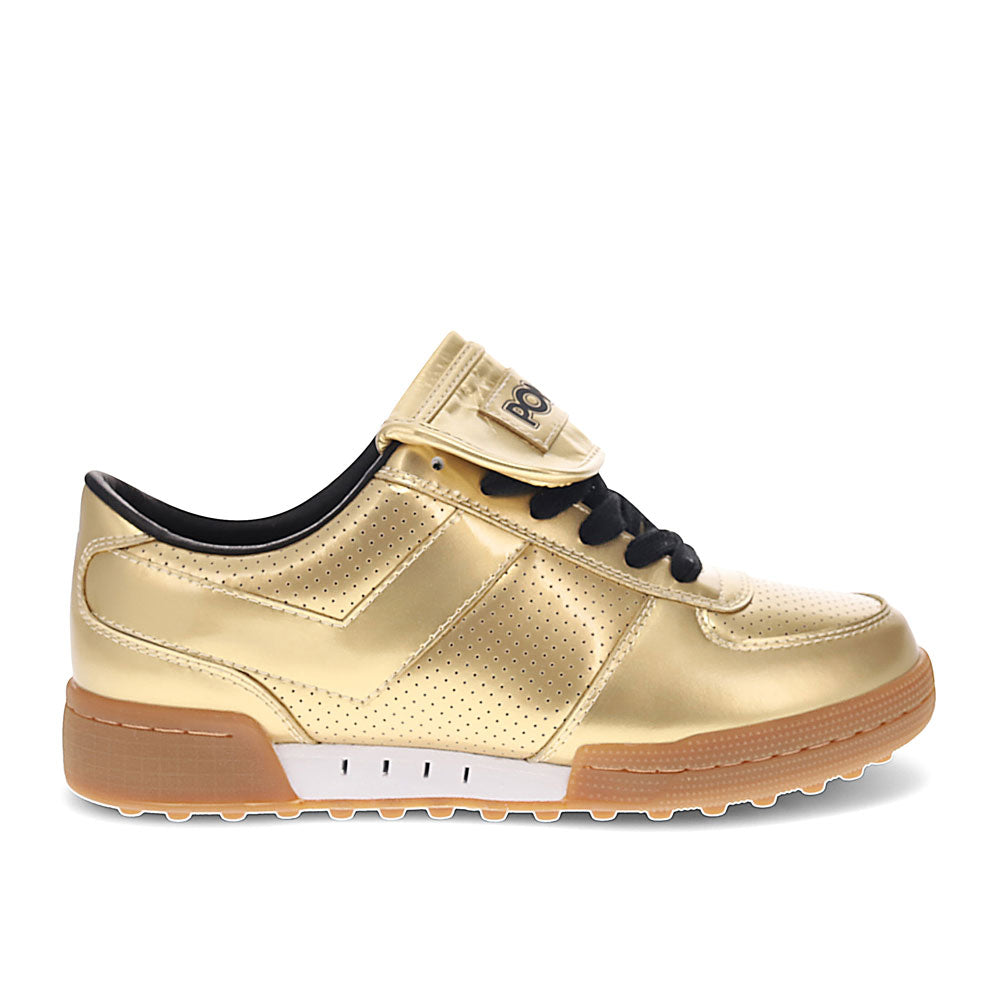 Gold Metallic-PONY Mens Linebacker Metallic Genuine Leather Premium Lace Up Athletic Sneaker Shoe