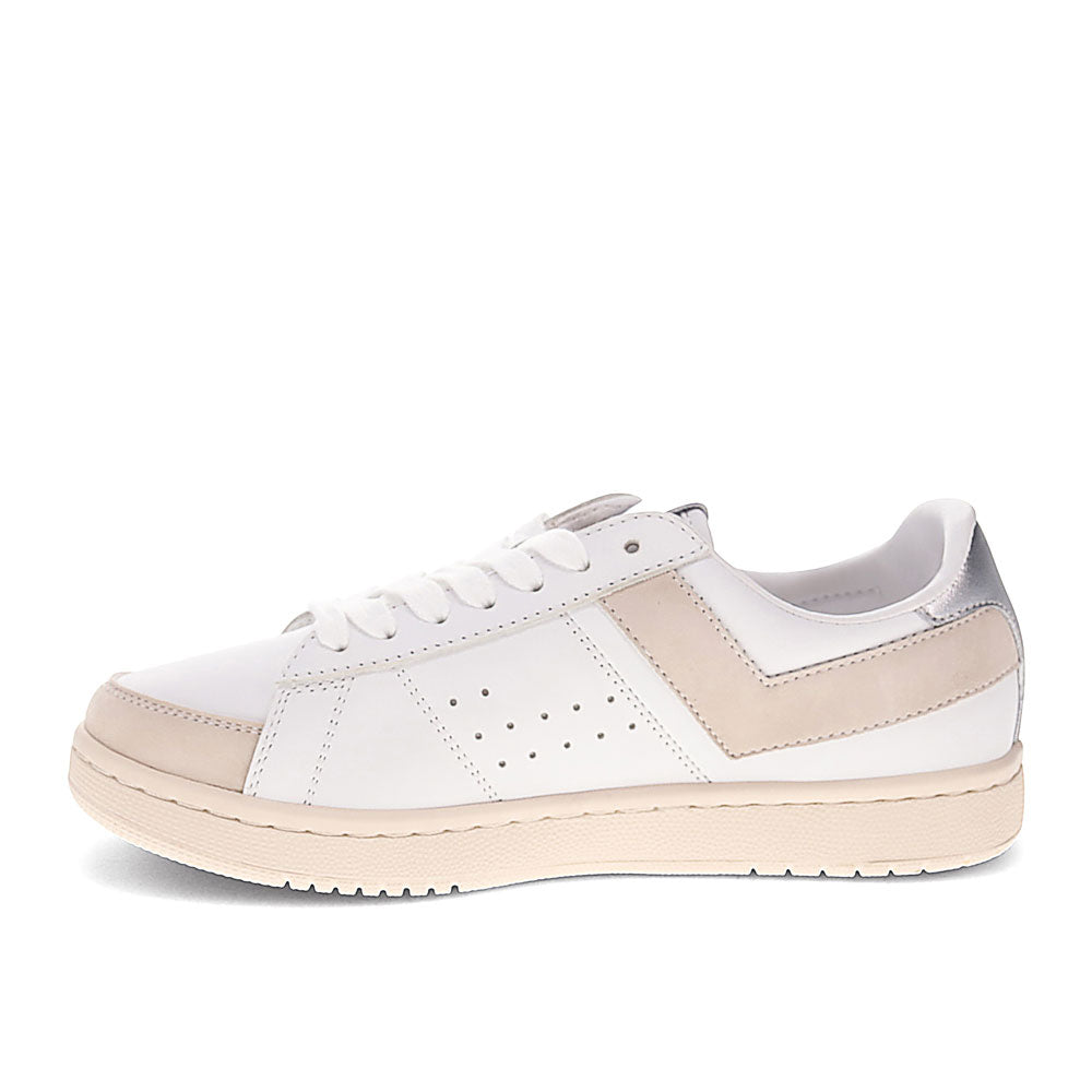 White/Silver-PONY Mens M-Pro Low Metallic Genuine Leather Premium Lace Up Athletic Sneaker Shoe