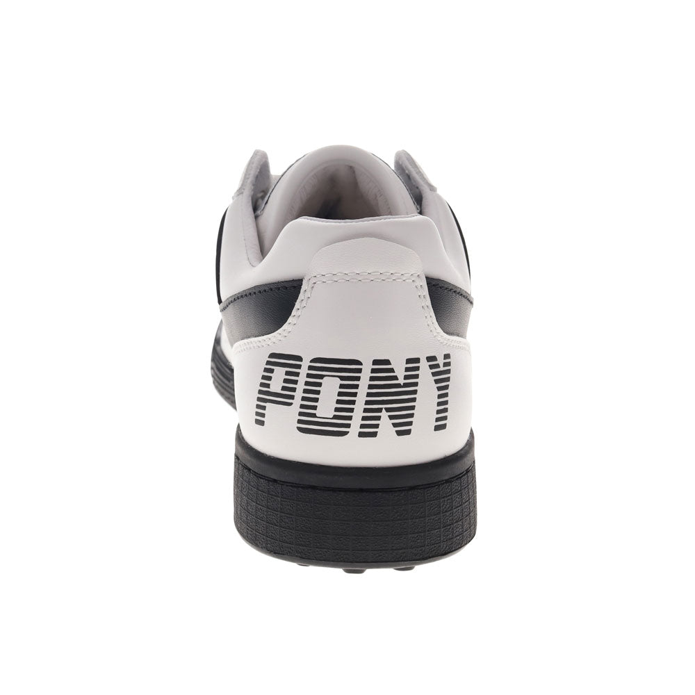 White/Black-PONY Mens Astro Genuine Leather Premium Lace Up Athletic Sneaker Shoe