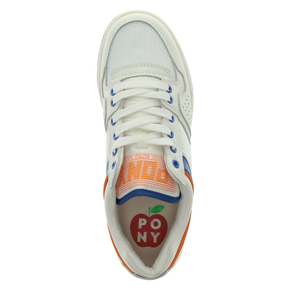 Snow White/Blue/Orange-PONY Mens Astro Classic Genuine Leather Premium Lace Up Athletic Sneaker Shoe