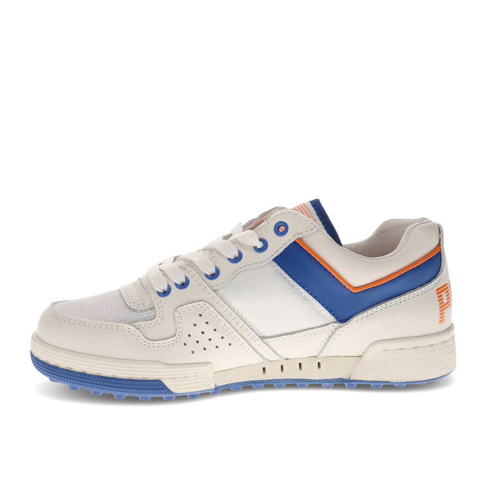 Snow White/Blue/Orange-PONY Mens Astro Classic Genuine Leather Premium Lace Up Athletic Sneaker Shoe