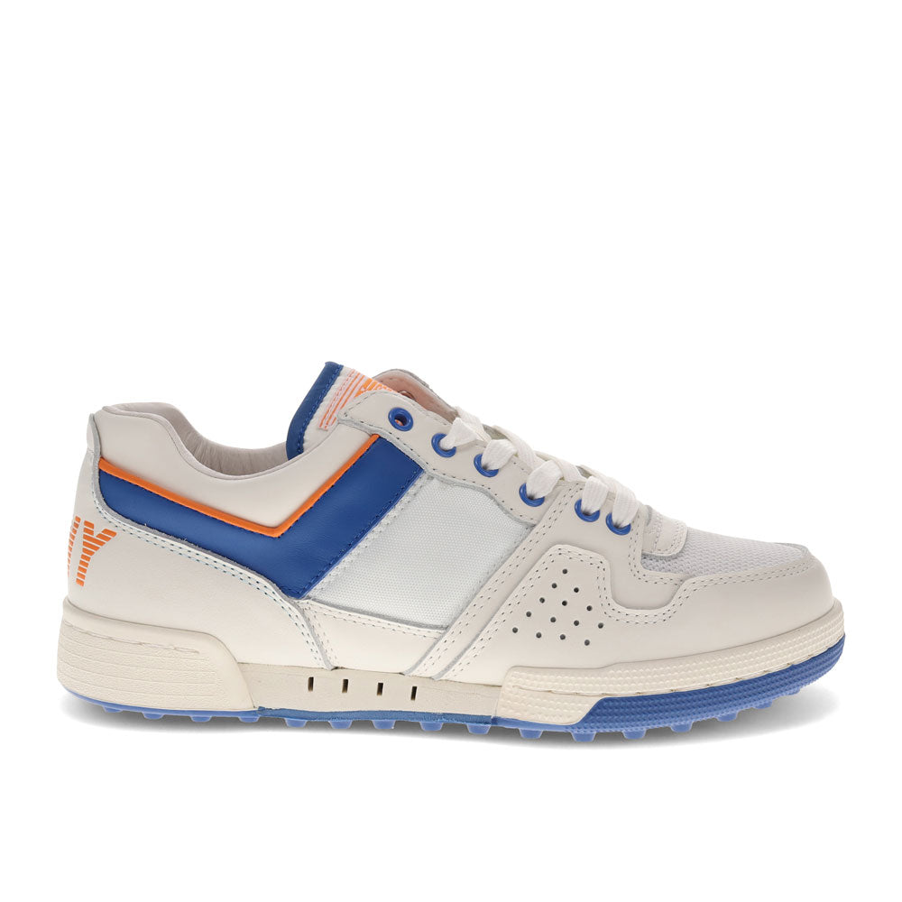 Snow White/Blue/Orange-PONY Mens Astro Classic Genuine Leather Premium Lace Up Athletic Sneaker Shoe