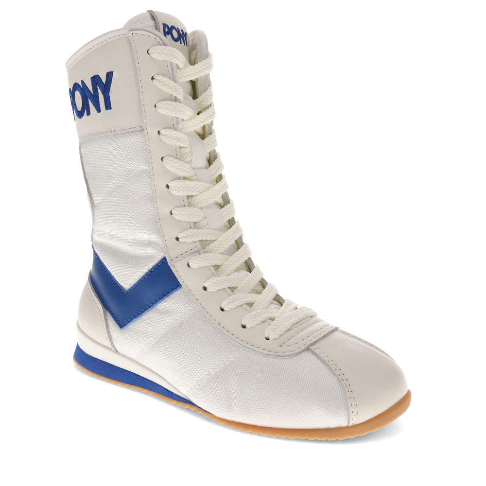 White/Royal-PONY Womens KO-80 High Archive Genuine Leather and Mesh Premium Lace Up Athletic Sneaker Shoe