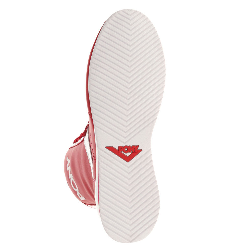 Red/White-PONY Womens KO-80 High Patent Genuine Leather Premium Lace Up Athletic Sneaker Shoe