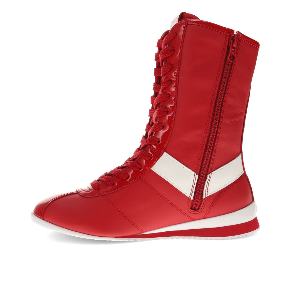 Red/White-PONY Womens KO-80 High Patent Genuine Leather Premium Lace Up Athletic Sneaker Shoe