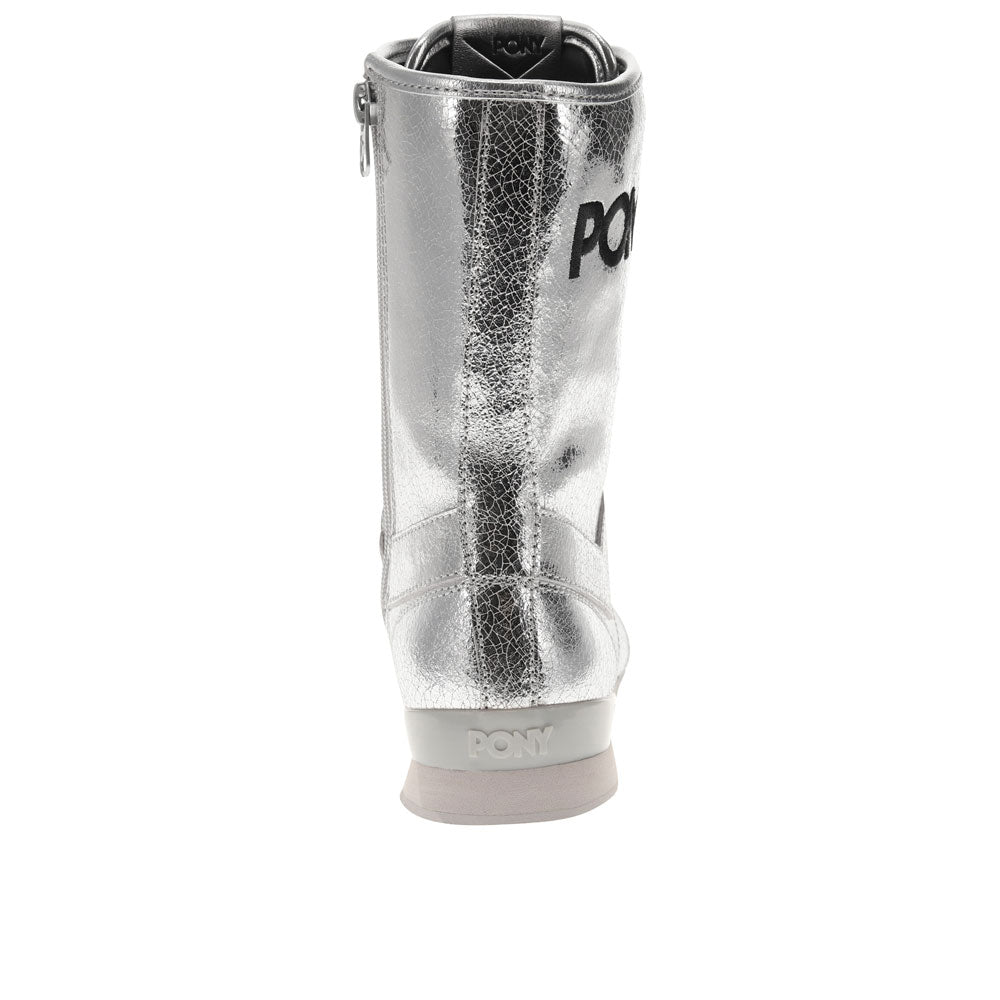 Silver-PONY Womens KO-80 High Vintage Metallic Genuine Leather Premium Lace Up Athletic Sneaker Shoe