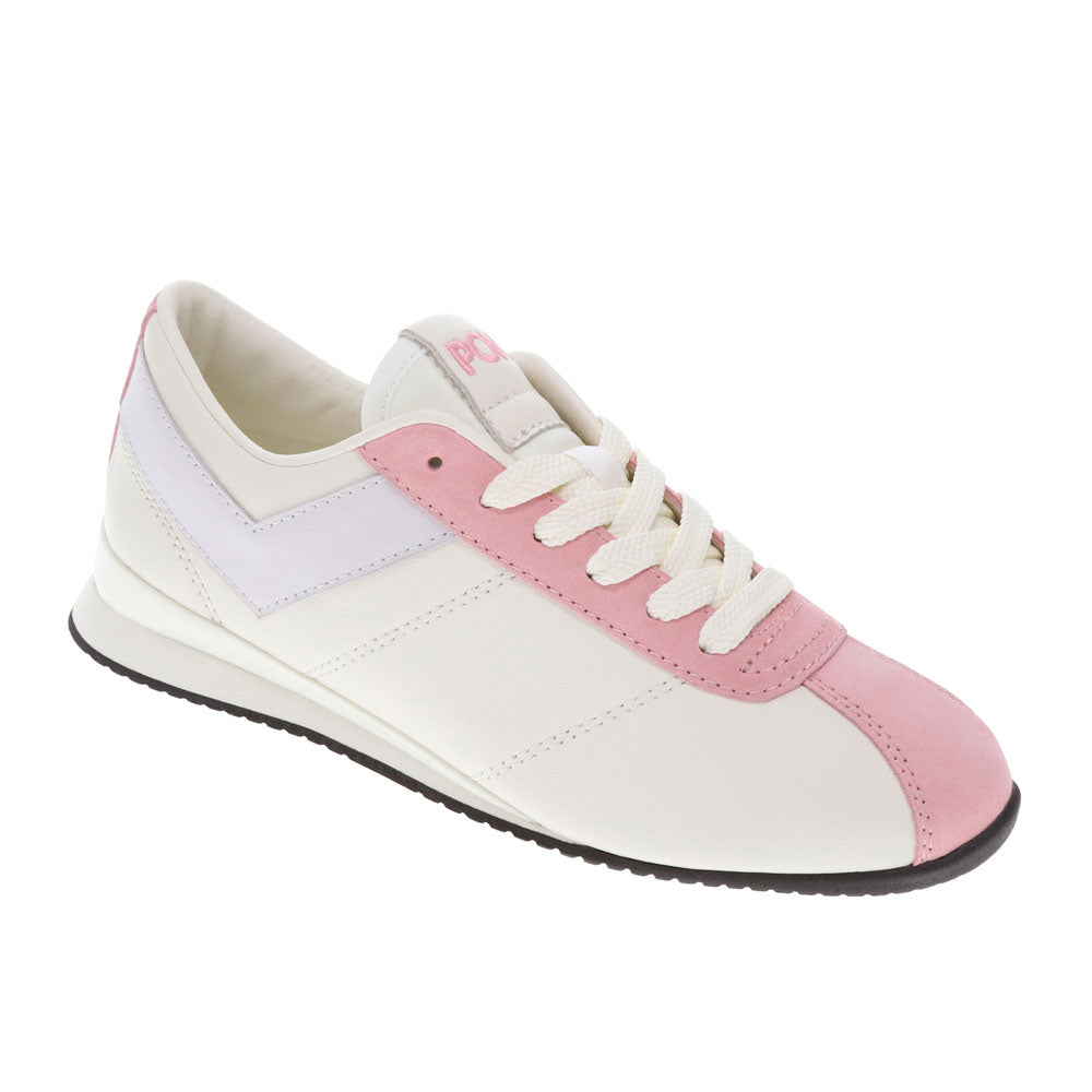 Snow White/Coral Blush/Grey-PONY Womens KO-80 Low Genuine Leather and Suede Premium Lace Up Athletic Sneaker Shoe