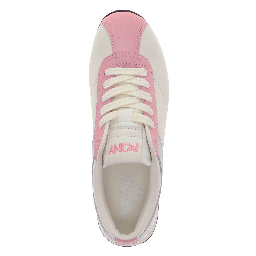 Snow White/Coral Blush/Grey-PONY Womens KO-80 Low Genuine Leather and Suede Premium Lace Up Athletic Sneaker Shoe